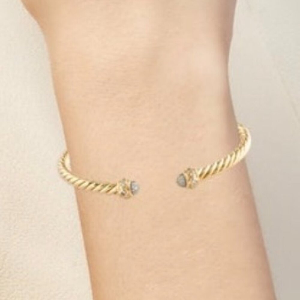 DAVID YURMAN 18K 750 YELLOW GOLD DIAMOND SPIRA CABLE CUFF BRACELET - Picture 6 of 10